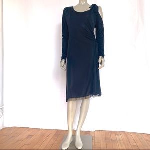 Beautiful Asymmetrical Black Jersey Midi Dress